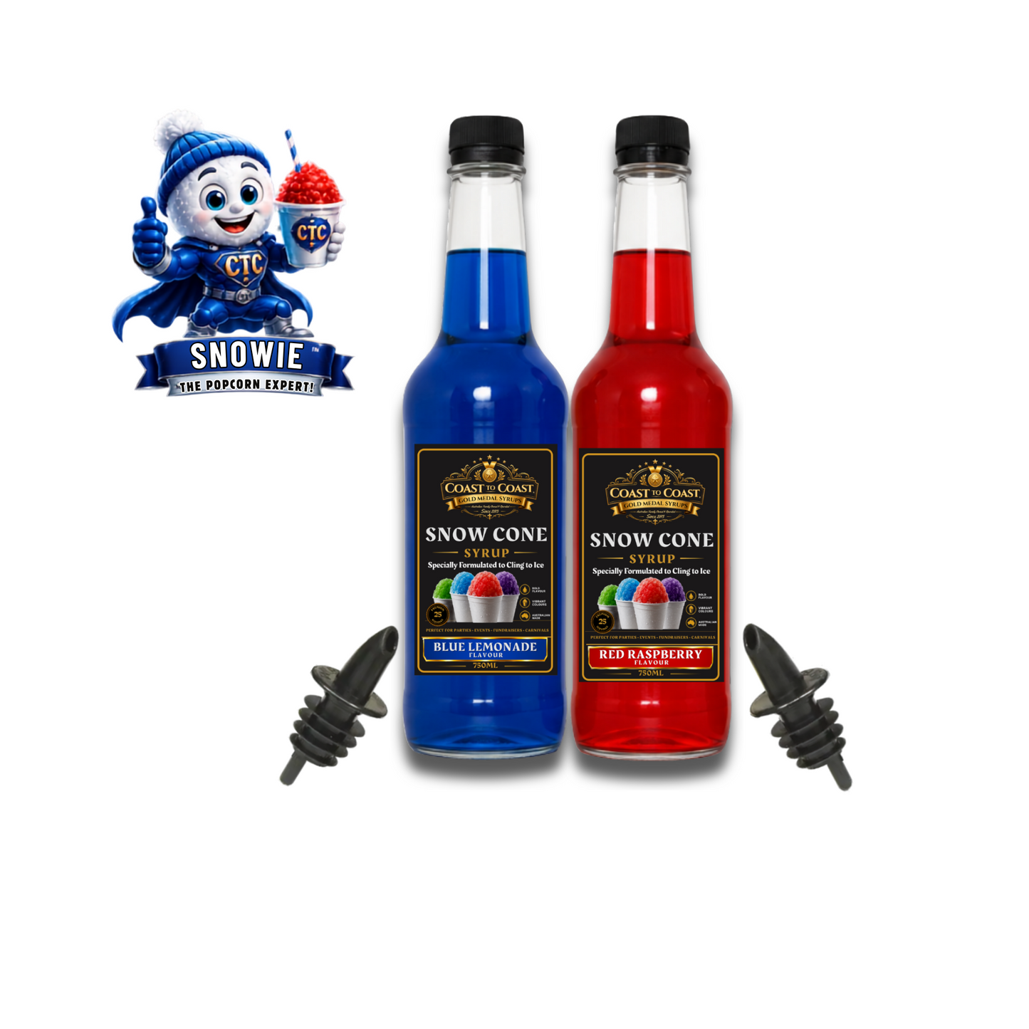 Assorted Flavours Snow Cone Syrup  2x750ml with Pourers - Coast to Coast Gold Medal Syrups®