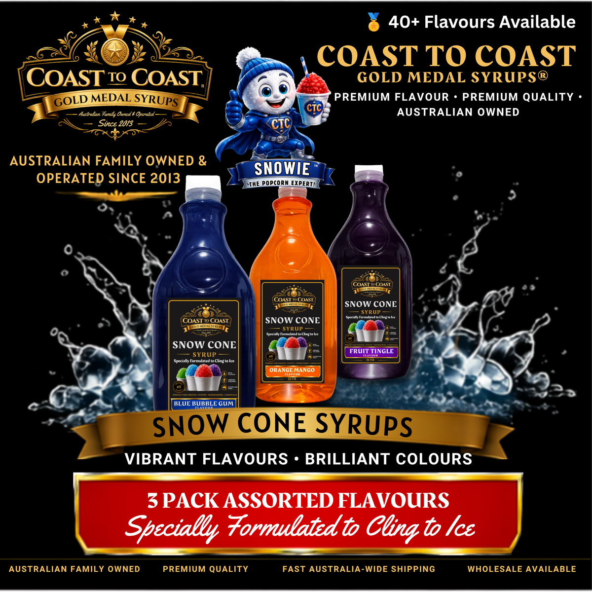 Assorted Flavours Snow Cone Syrup  3x2ltr - Coast to Coast Gold Medal Syrups®