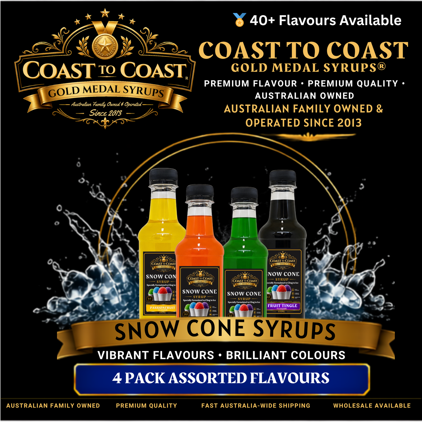 Assorted Flavours Snow Cone Syrup  4x375ml - Coast to Coast Gold Medal Syrups®