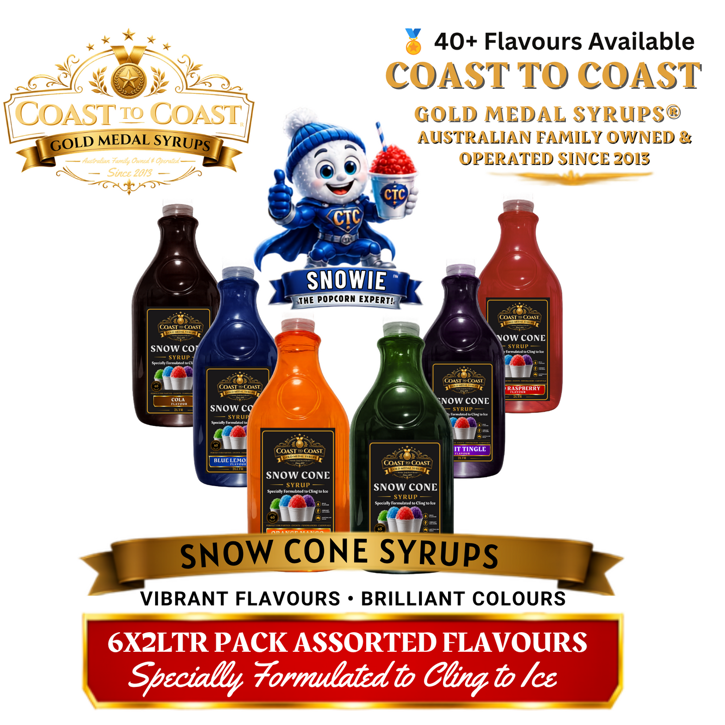 Assorted Snow Cone Syrup 6x2ltr - Coast to Coast Gold Medal Syrups®