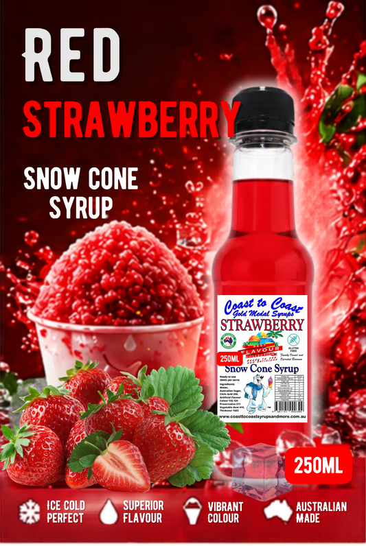 1.Strawberry Snow Cone Syrup 250ml – Premium Ice Syrup | Coast to Coast Gold Medal Syrups®