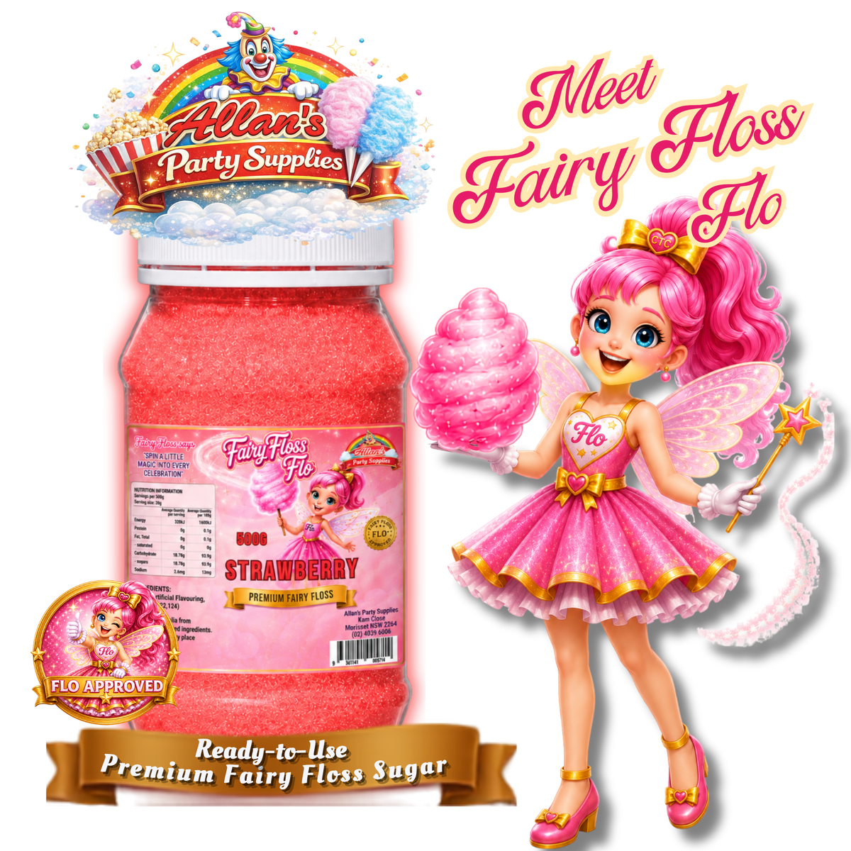Strawberry Fairy Floss Sugar – 500g Jar - Allan's Party Supplies