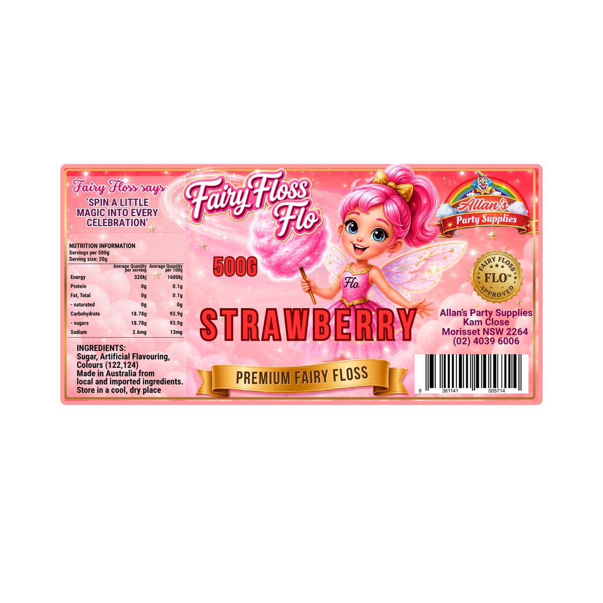 Strawberry Fairy Floss Sugar – 500g Jar - Allan's Party Supplies