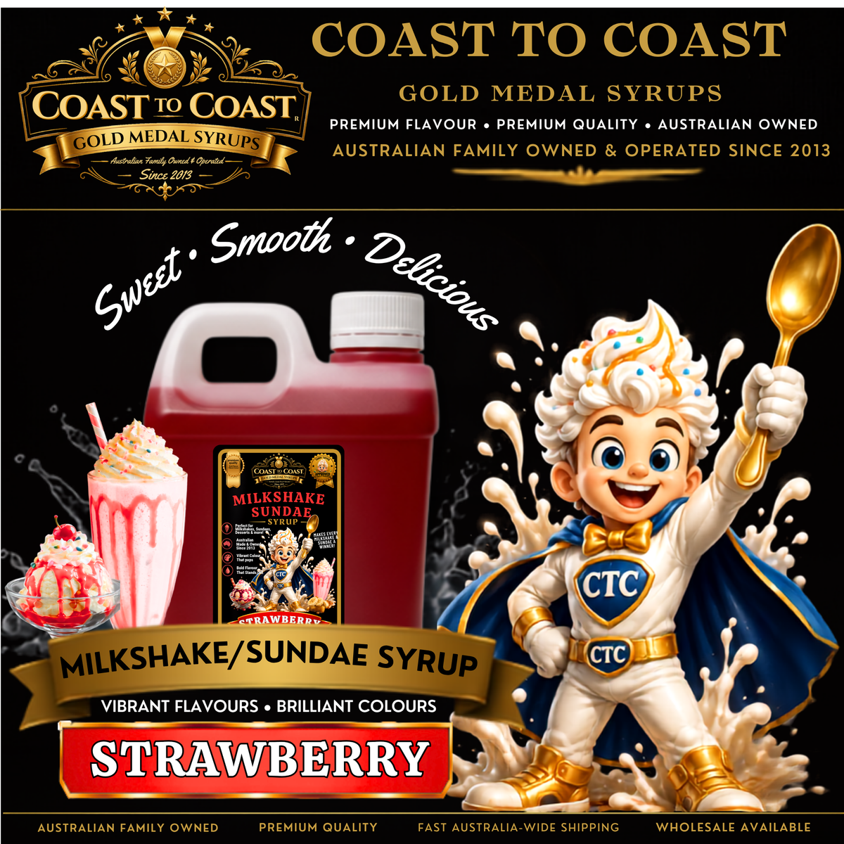 Strawberry, Milkshake/Sundae toppings 1ltr - Coast to Coast Gold Medal Syrups®