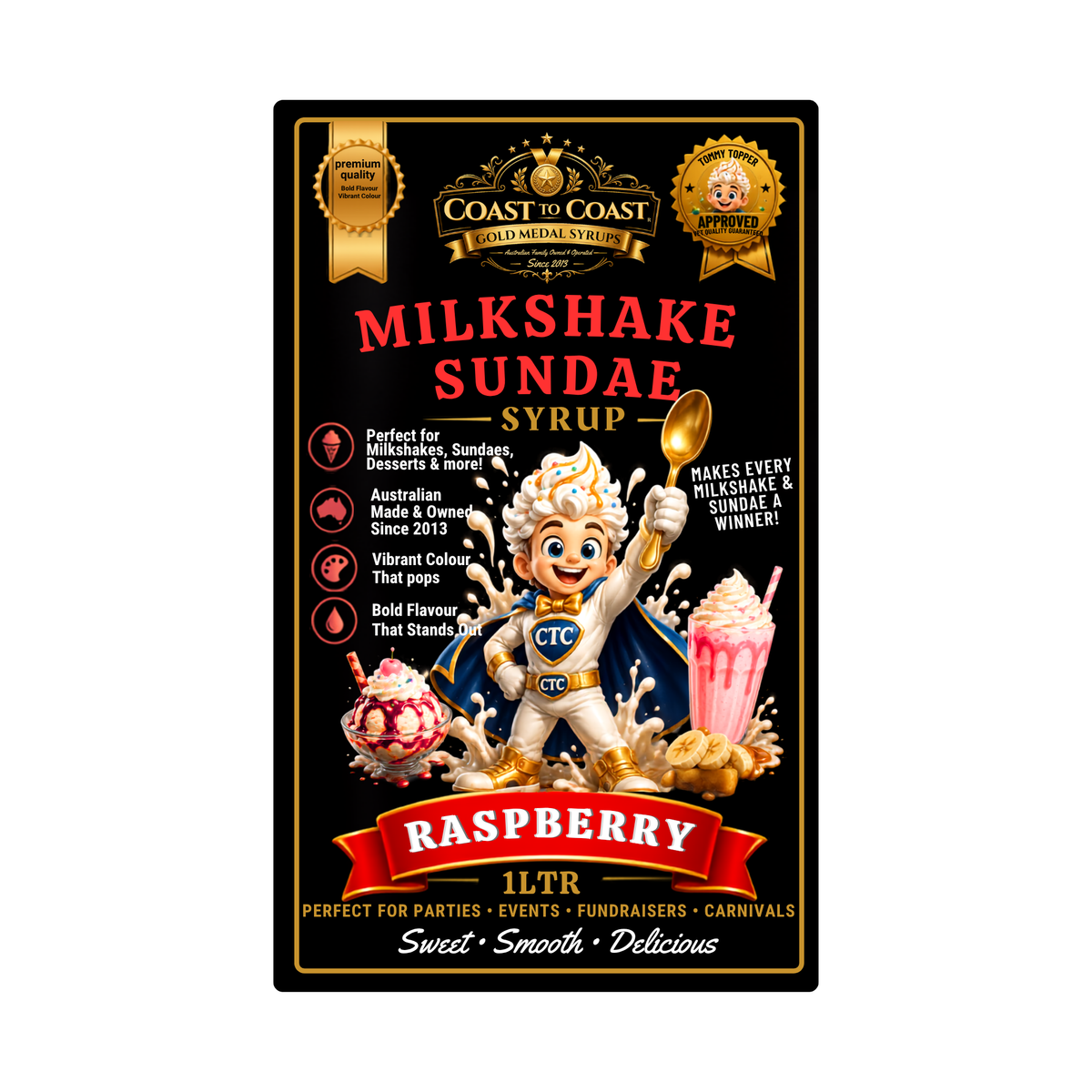 Strawberry, Milkshake/Sundae toppings 1ltr - Coast to Coast Gold Medal Syrups®