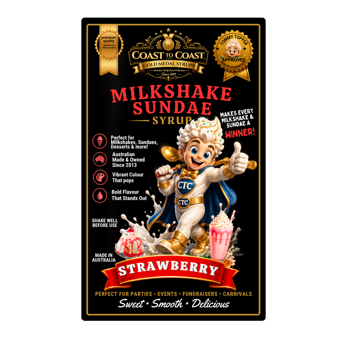 Strawberry, Milkshake-Sundae Toppings 4ltr with pump - Coast to Coast Gold Medal Syrups®