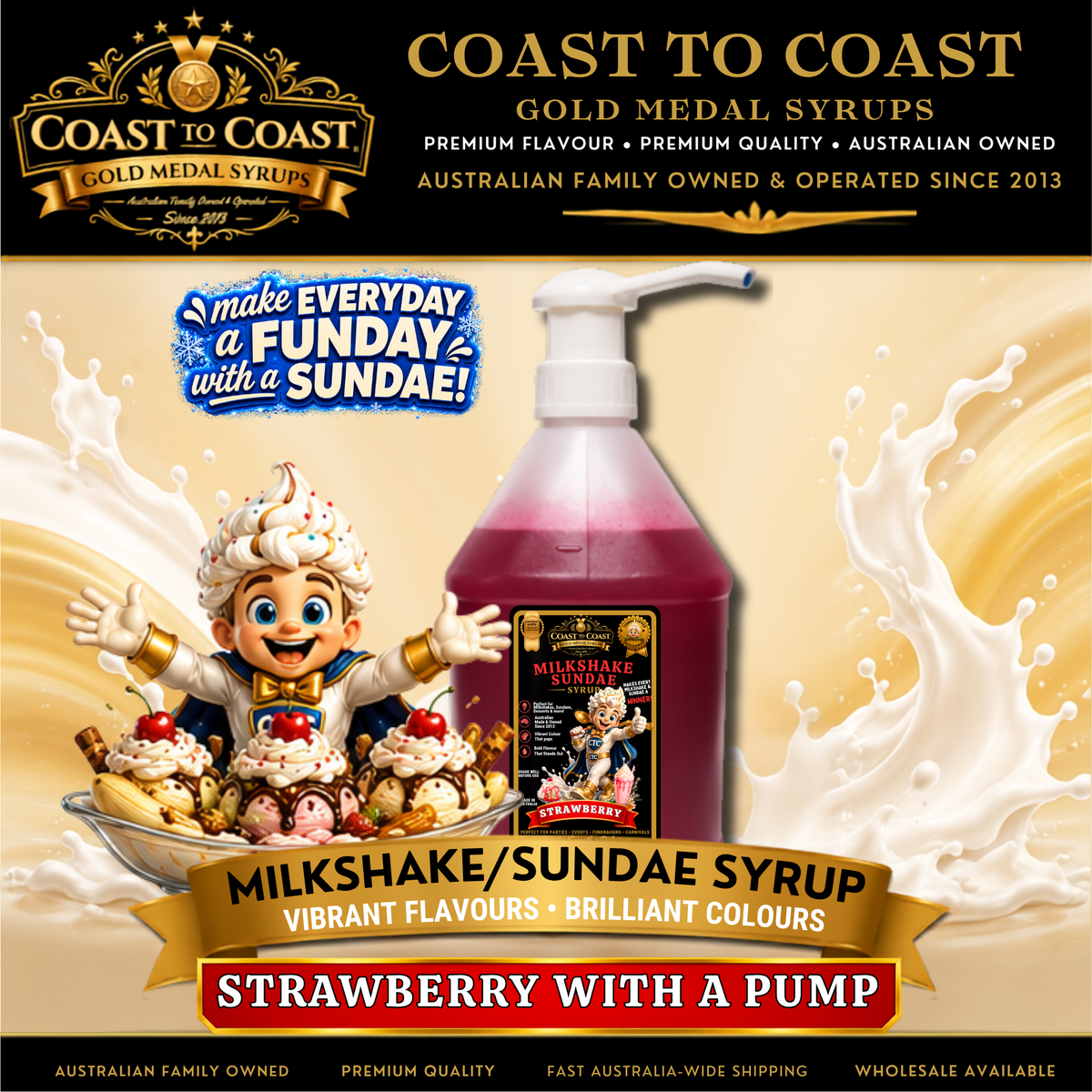 Strawberry, Milkshake-Sundae Toppings 4ltr with pump - Coast to Coast Gold Medal Syrups®