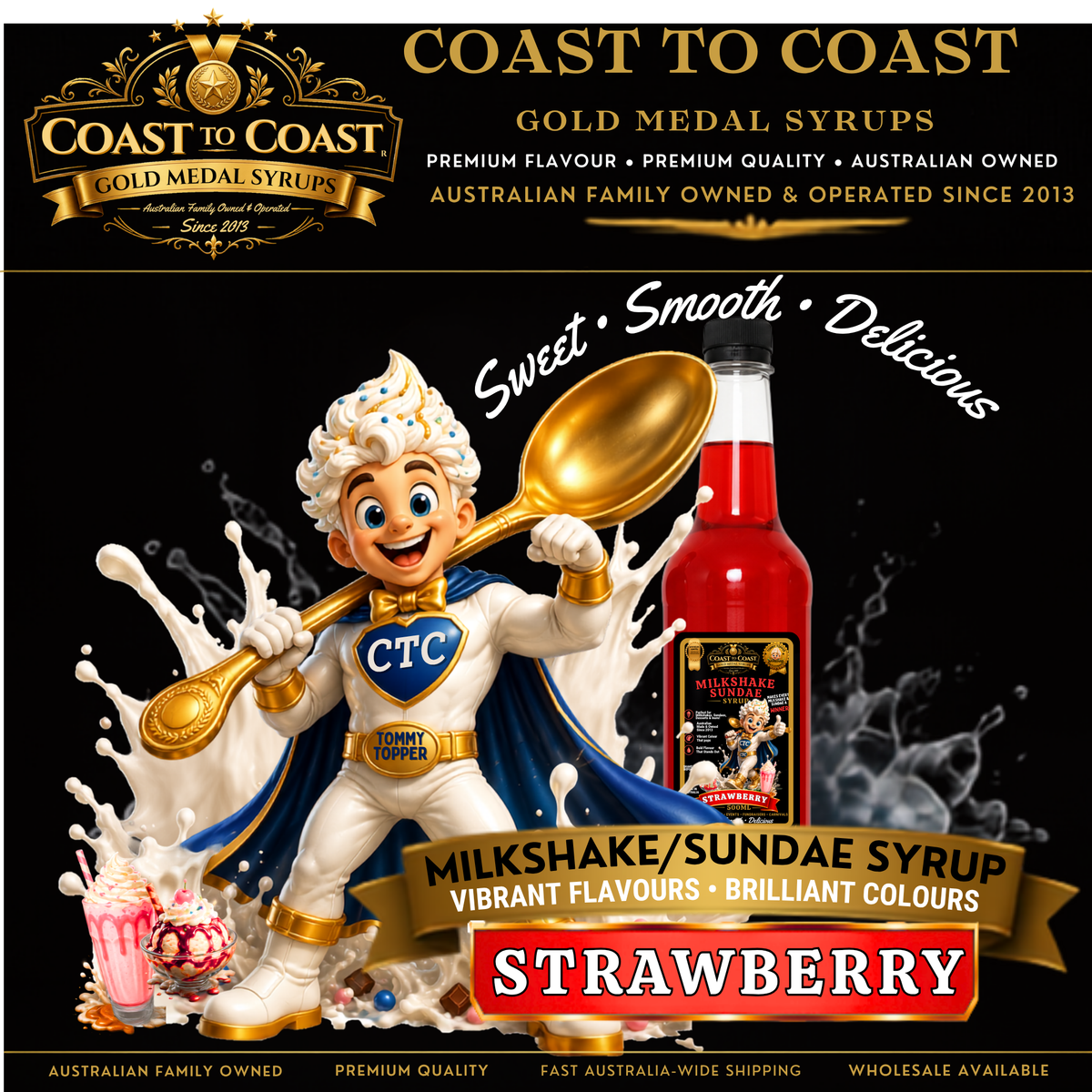Strawberry, Milkshake/Sundae toppings 500ml  - Coast to Coast Gold Medal Syrups®