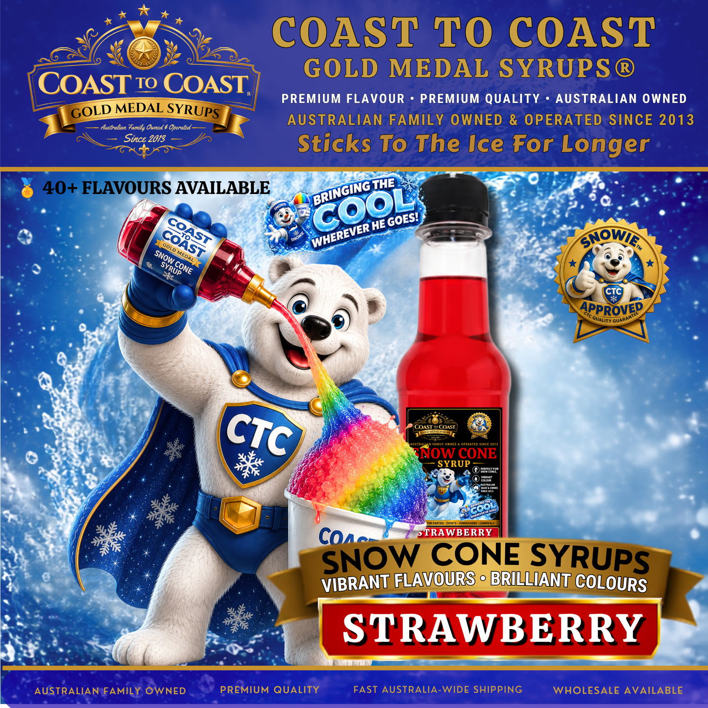 Strawberry Snow Cone Syrups 250ml - Coast to Coast Gold Medal Syrups®