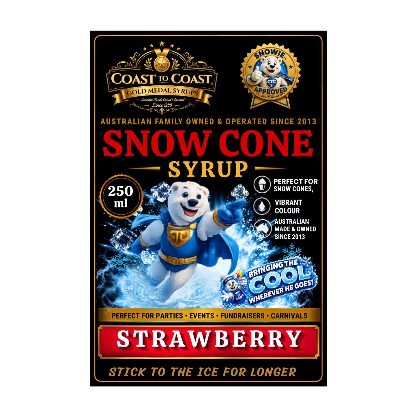 Strawberry Snow Cone Syrups 250ml - Coast to Coast Gold Medal Syrups®