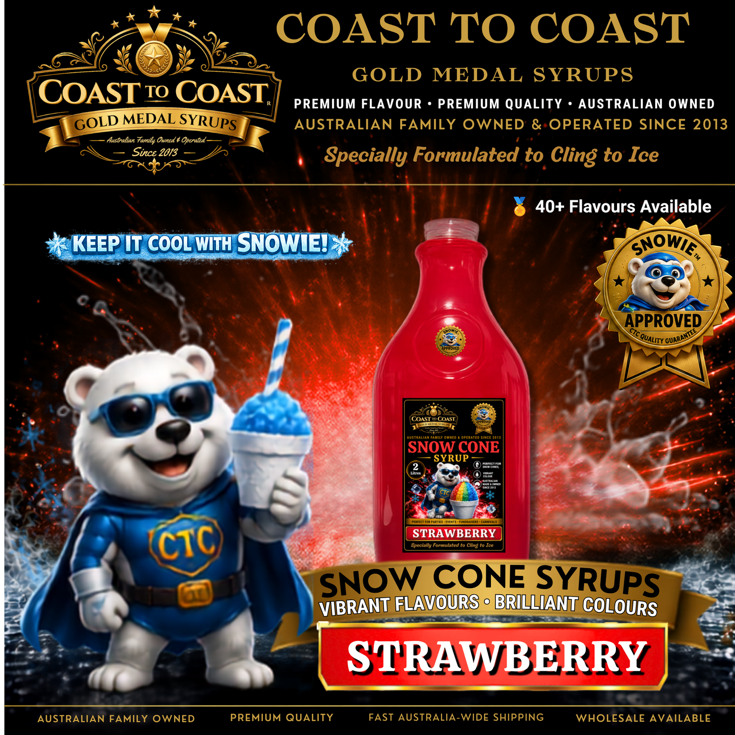 Strawberry Snow Cone Syrups 2ltr - Coast to Coast Gold Medal Syrups®