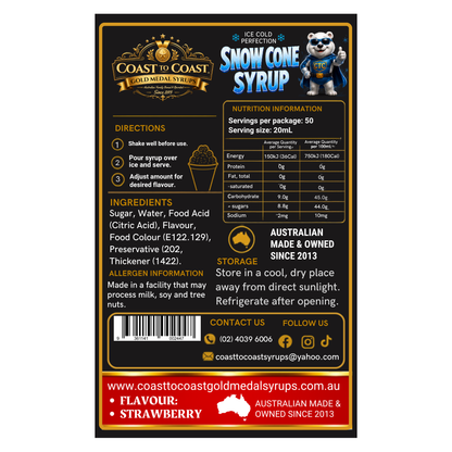 Strawberry Snow Cone Syrups 2ltr - Coast to Coast Gold Medal Syrups®