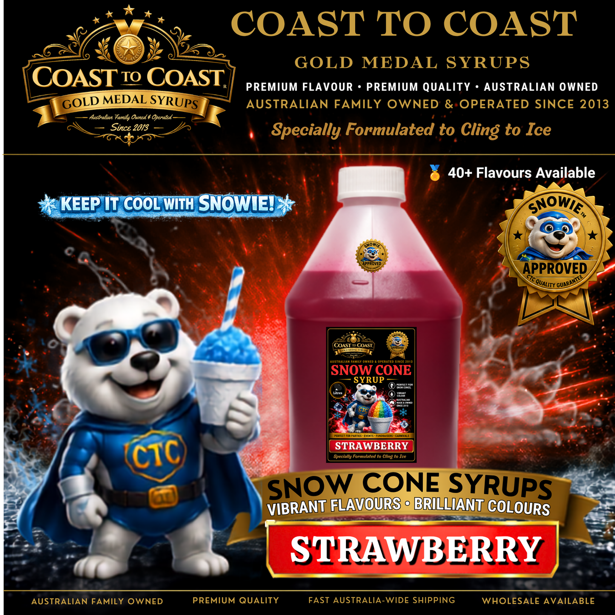 Strawberry Snow Cone Syrups 4ltr - Coast to Coast Gold Medal Syrups®