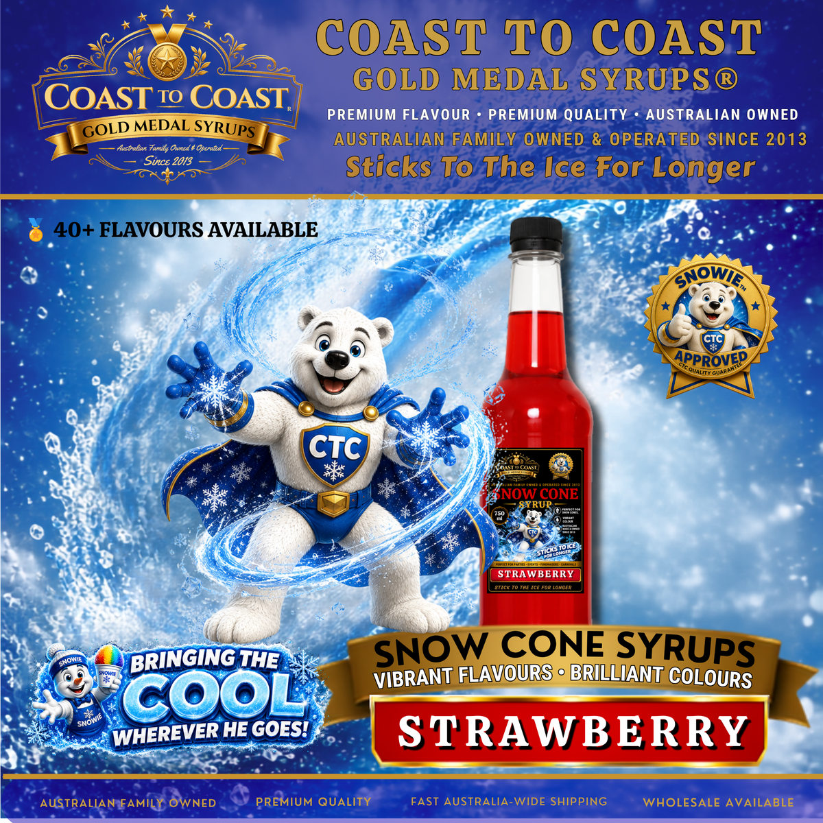 Strawberry Snow Cone Syrups 750ml - Coast to Coast Gold Medal Syrups®