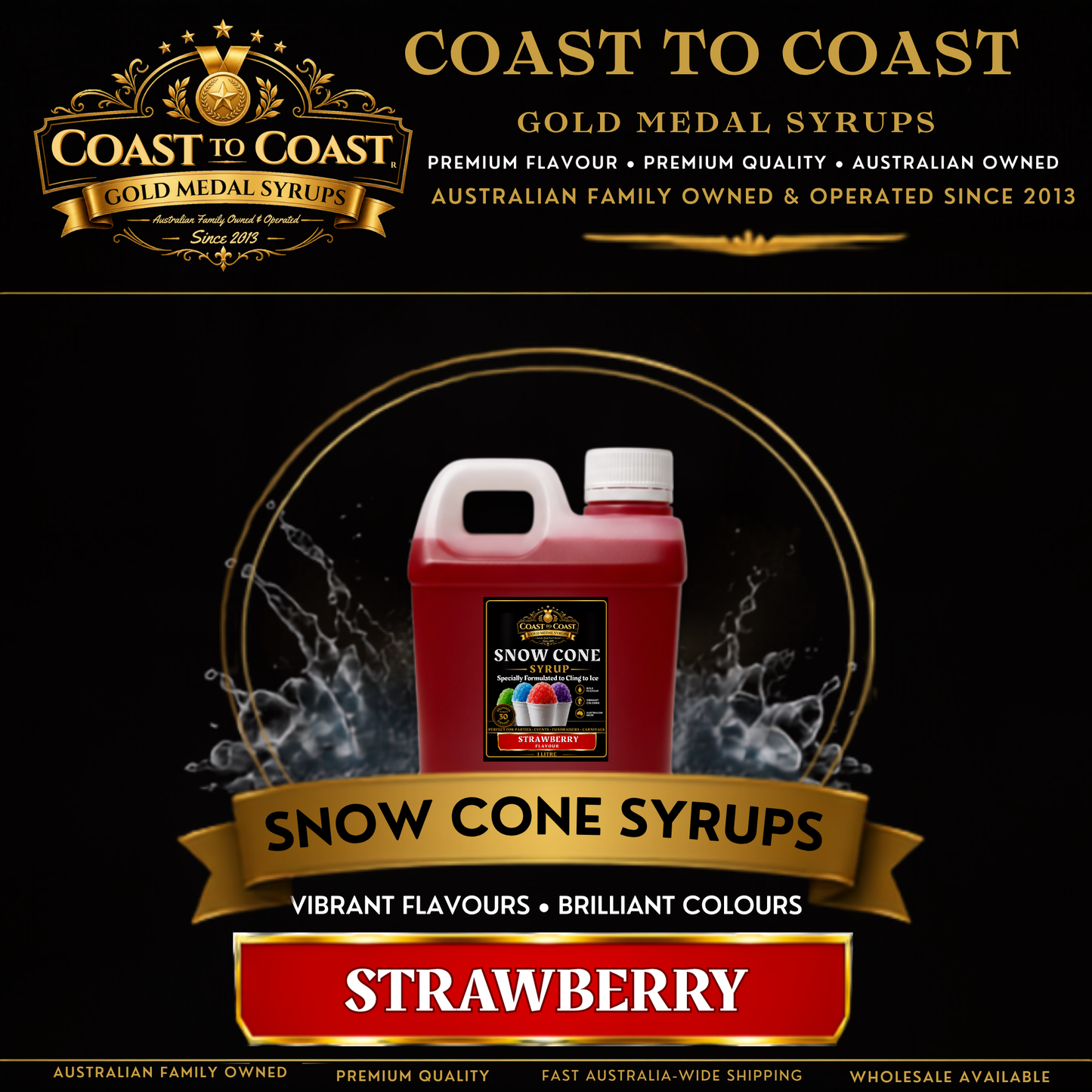 Strawberry Snow Cone Syrups 1ltr - Coast to Coast Gold Medal Syrups®
