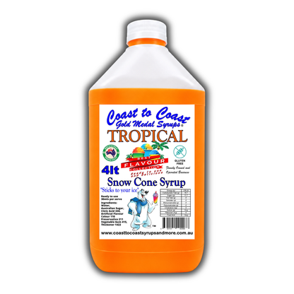 6 Tropical Snow Cone Syrup, 4Ltr, Premium Ice Syrup, Coast to Coast Gold Medal Syrups®