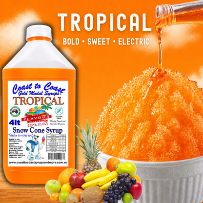6 Tropical Snow Cone Syrup, 4Ltr, Premium Ice Syrup, Coast to Coast Gold Medal Syrups®