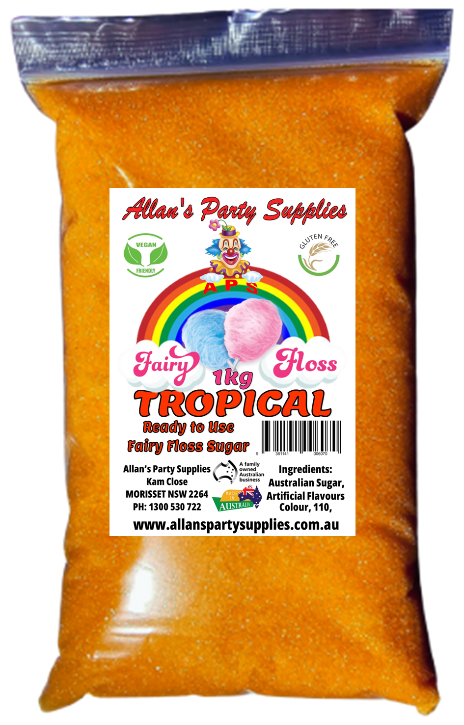 #3 APS, Premium Fairy Floss Sugar, 50 Serves RTU 1kg, Over 35 Plus Flavours