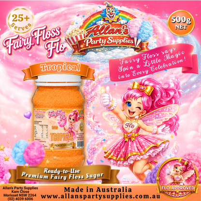 Tropical Fairy Floss Sugar – 500g Jar - Allan's Party Supplies