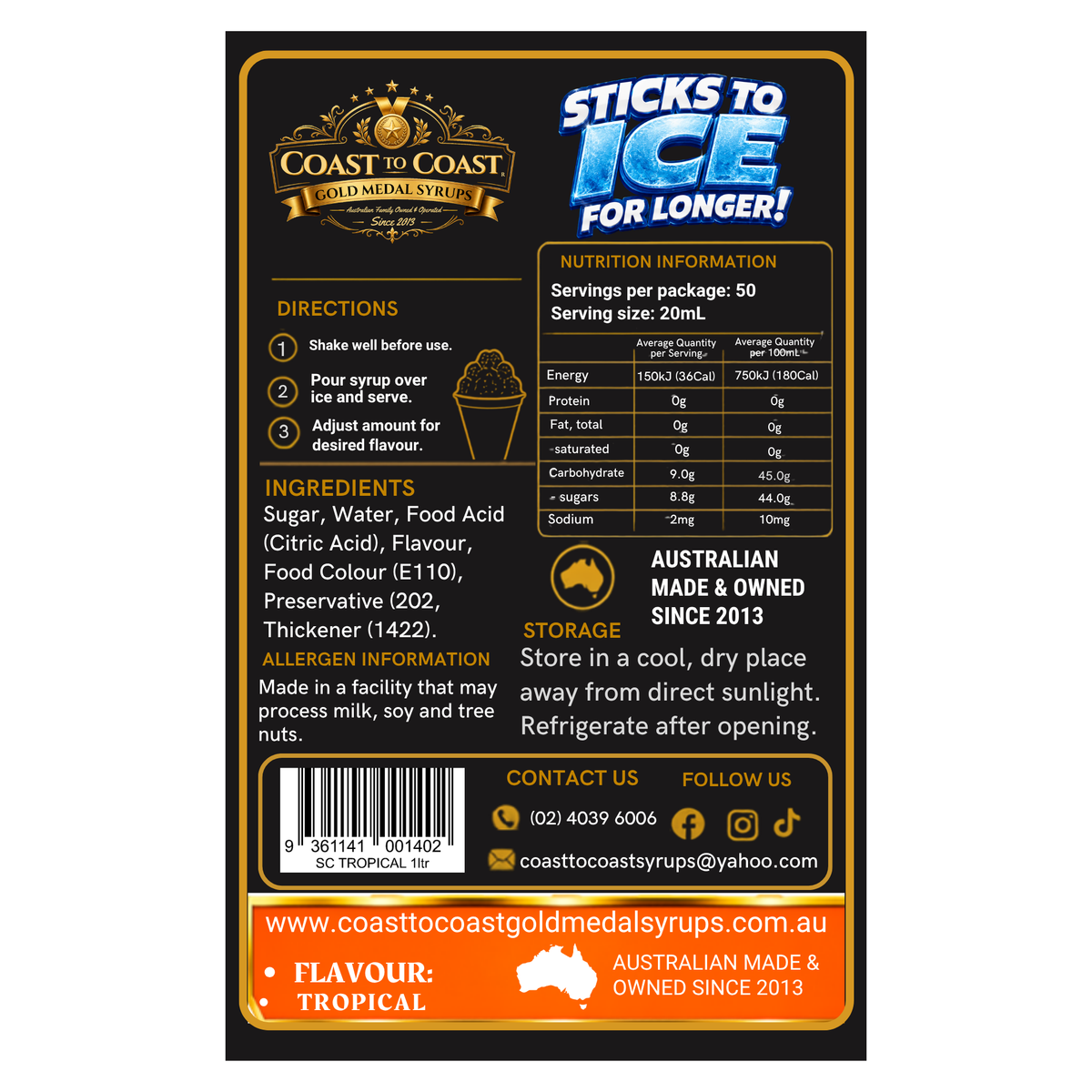 Tropical Snow Cone Syrups 1ltr - Coast to Coast Gold Medal Syrups®