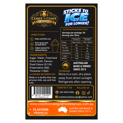 Tropical Snow Cone Syrups 1ltr - Coast to Coast Gold Medal Syrups®