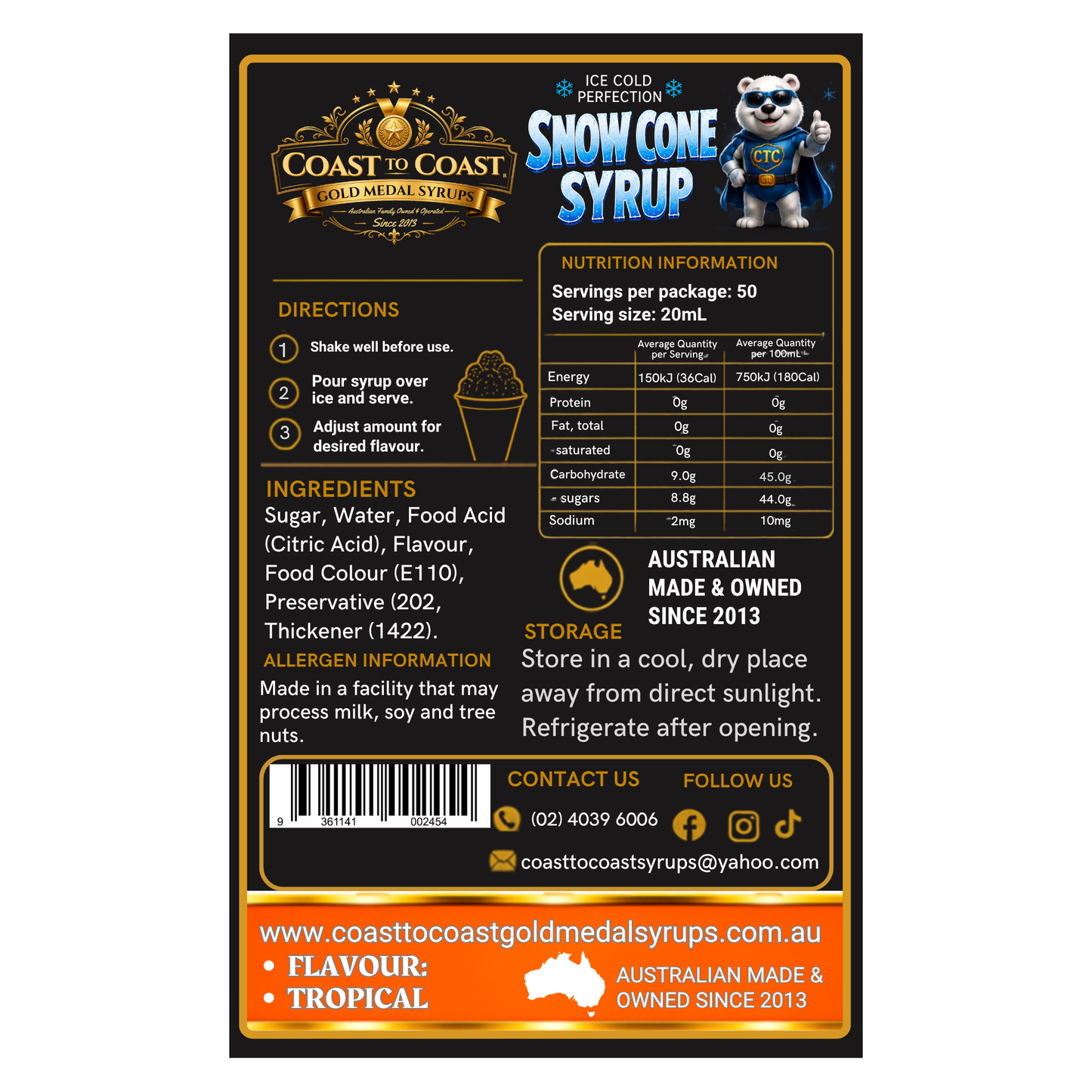 Tropical Snow Cone Syrups 2ltr - Coast to Coast Gold Medal Syrups®