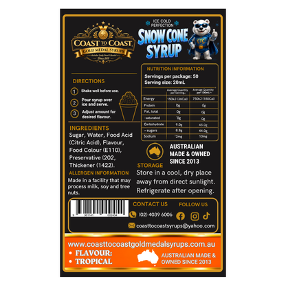 Tropical Snow Cone Syrups 2ltr - Coast to Coast Gold Medal Syrups®