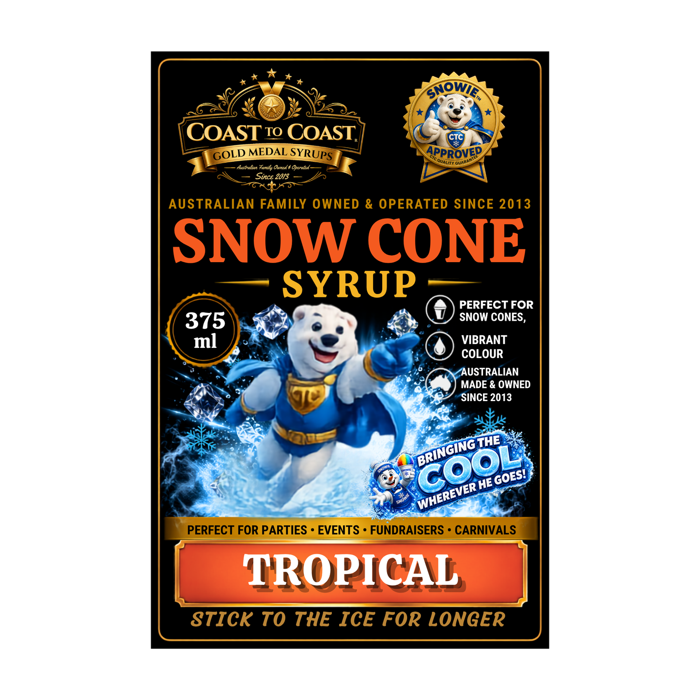 Tropical Snow Cone Syrups 375ml - Coast to Coast Gold Medal Syrups®