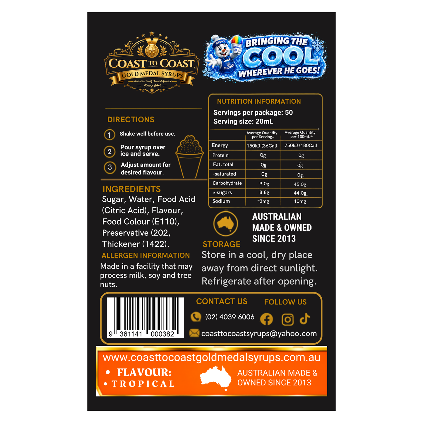 Tropical Snow Cone Syrups 375ml - Coast to Coast Gold Medal Syrups®