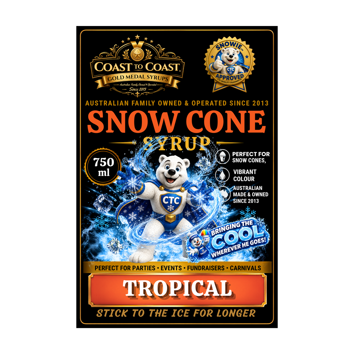 Tropical Snow Cone Syrups 750ml - Coast to Coast Gold Medal Syrups®