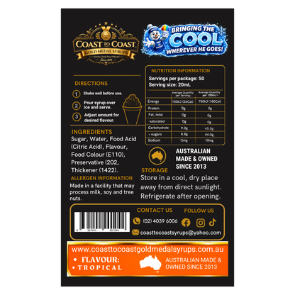 Tropical Snow Cone Syrups 750ml - Coast to Coast Gold Medal Syrups®