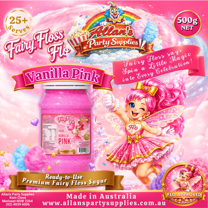 Vanilla Pink Fairy Floss Sugar – 500g Jar - Allan's Party Supplies