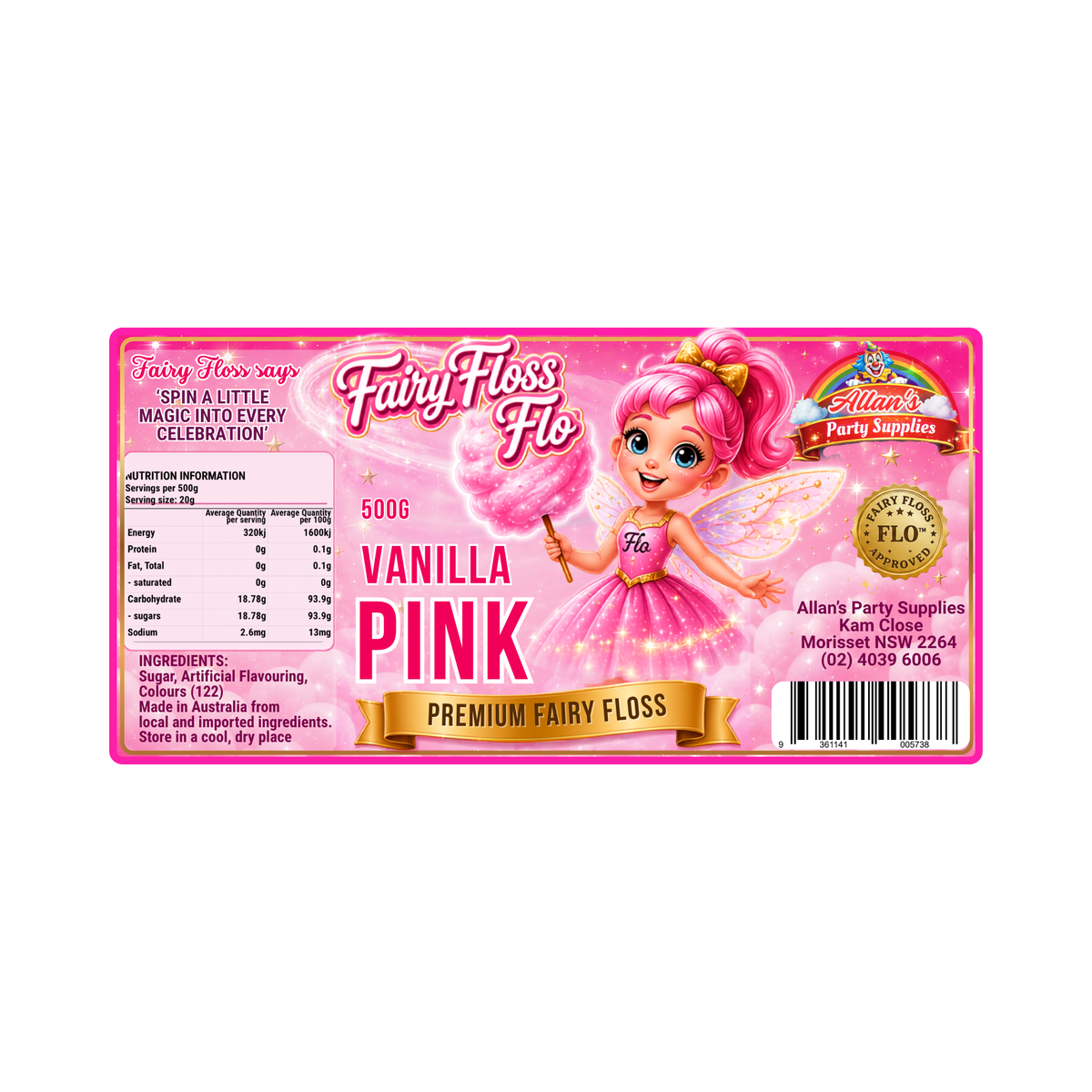 Vanilla Pink Fairy Floss Sugar – 500g Jar - Allan's Party Supplies