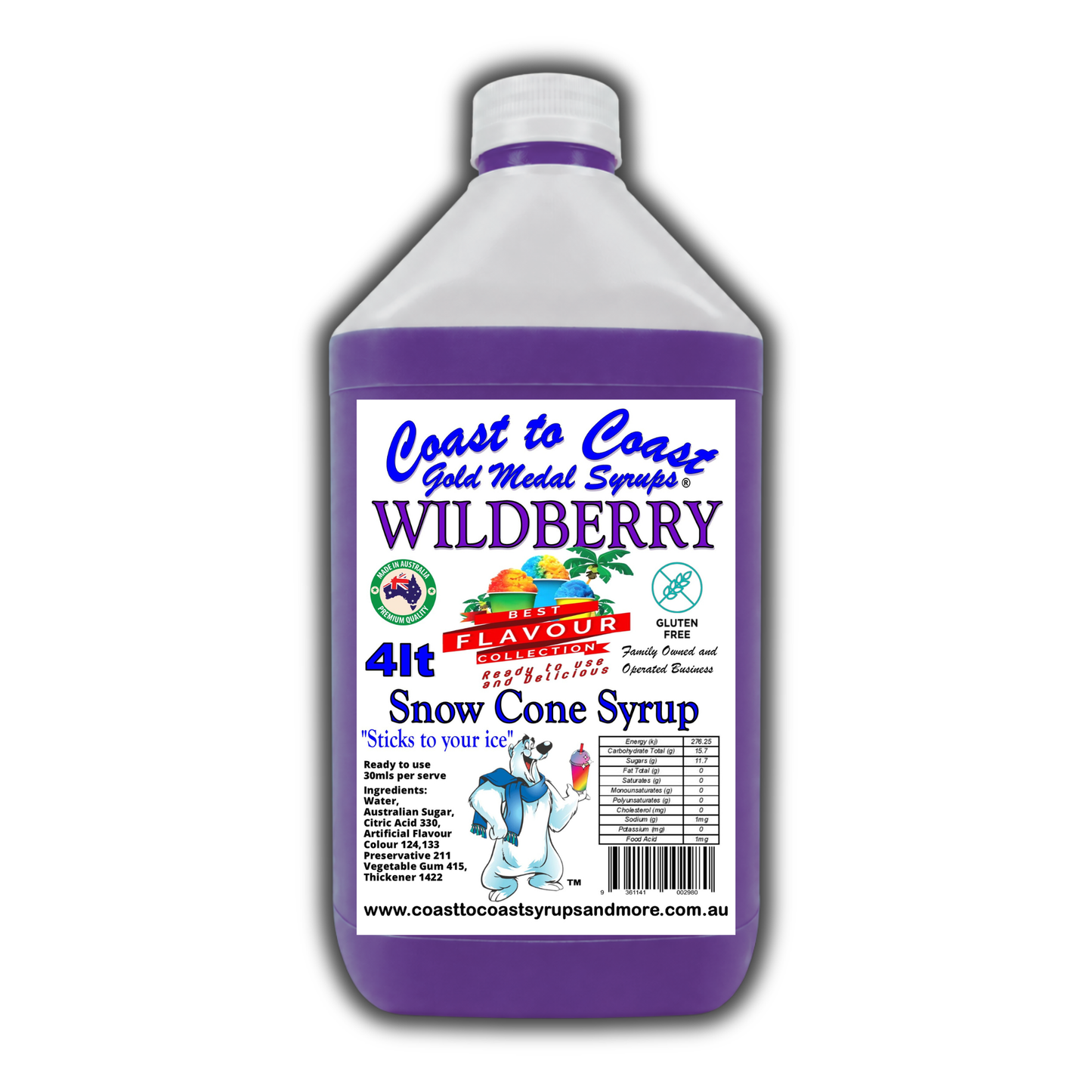 6 Wildberry Snow Cone Syrup, 4Ltr, Premium Ice Syrup, Coast to Coast Gold Medal Syrups®