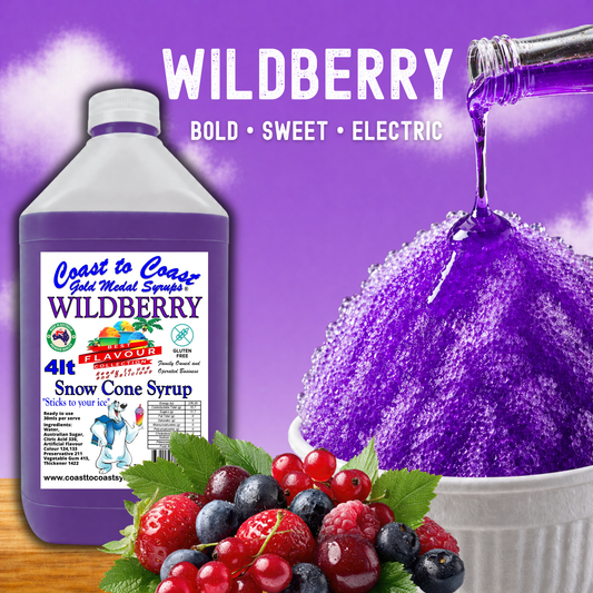 6 Wildberry Snow Cone Syrup, 4Ltr, Premium Ice Syrup, Coast to Coast Gold Medal Syrups®