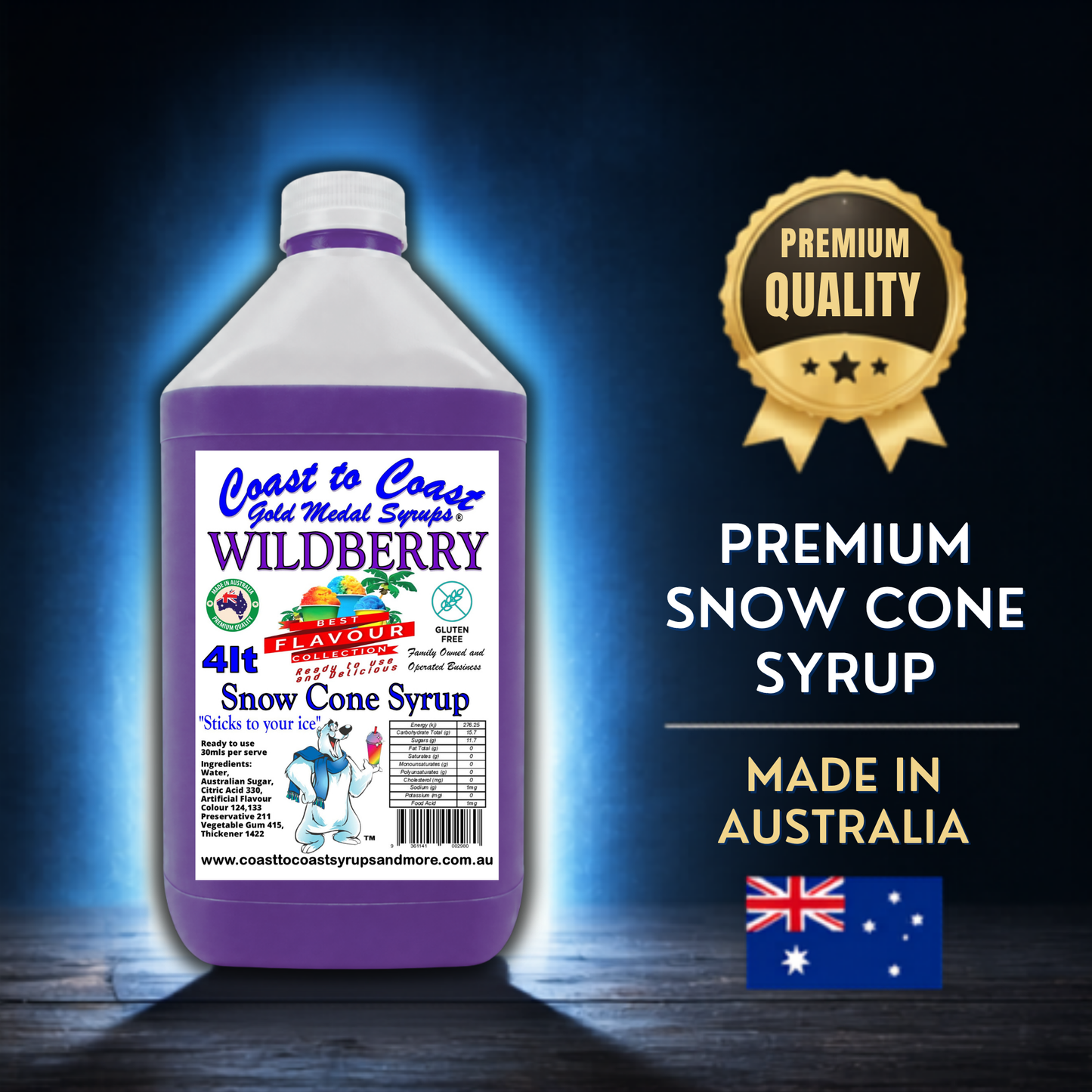 6 Wildberry Snow Cone Syrup, 4Ltr, Premium Ice Syrup, Coast to Coast Gold Medal Syrups®