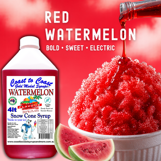 6 Watermelon Snow Cone Syrup, 4Ltr, Premium Ice Syrup, Coast to Coast Gold Medal Syrups®