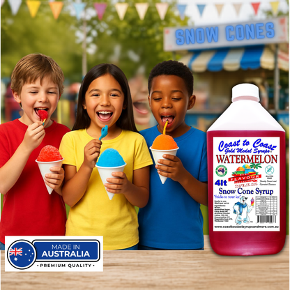 6 Watermelon Snow Cone Syrup, 4Ltr, Premium Ice Syrup, Coast to Coast Gold Medal Syrups®