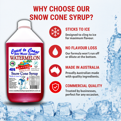 6 Watermelon Snow Cone Syrup, 4Ltr, Premium Ice Syrup, Coast to Coast Gold Medal Syrups®
