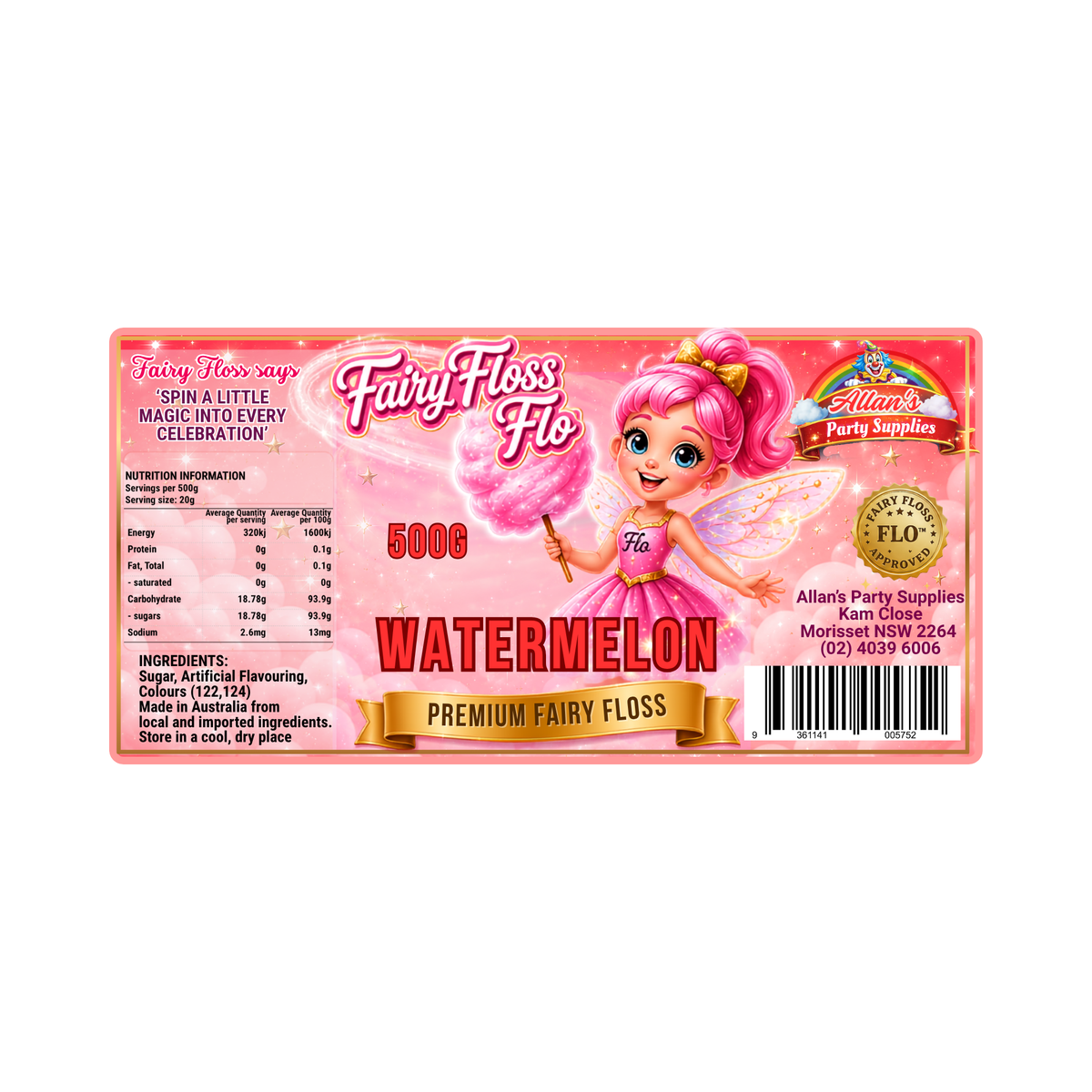 Watermelon Fairy Floss Sugar – 500g Jar - Allan's Party Supplies