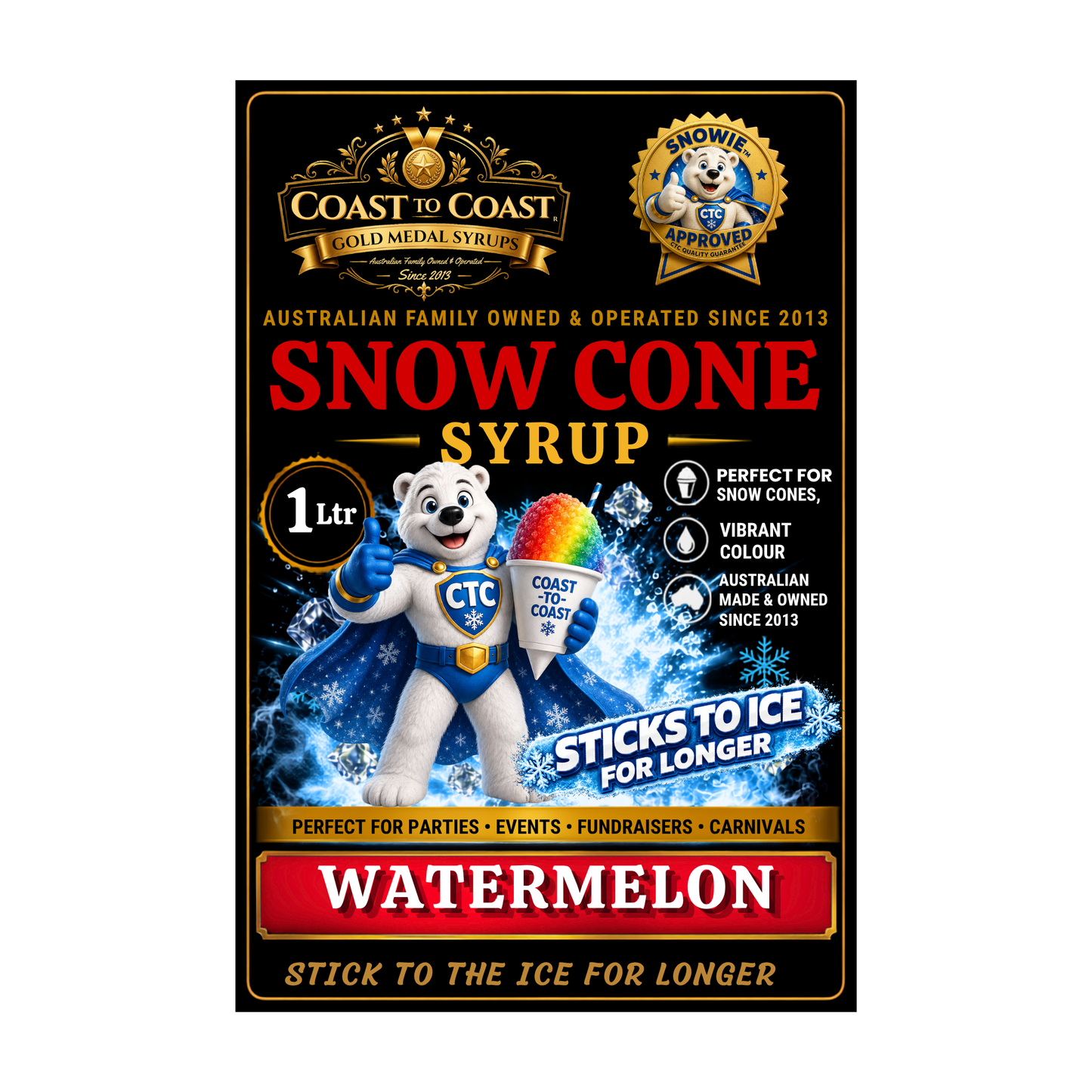 Watermelon Snow Cone Syrups 1ltr - Coast to Coast Gold Medal Syrups®