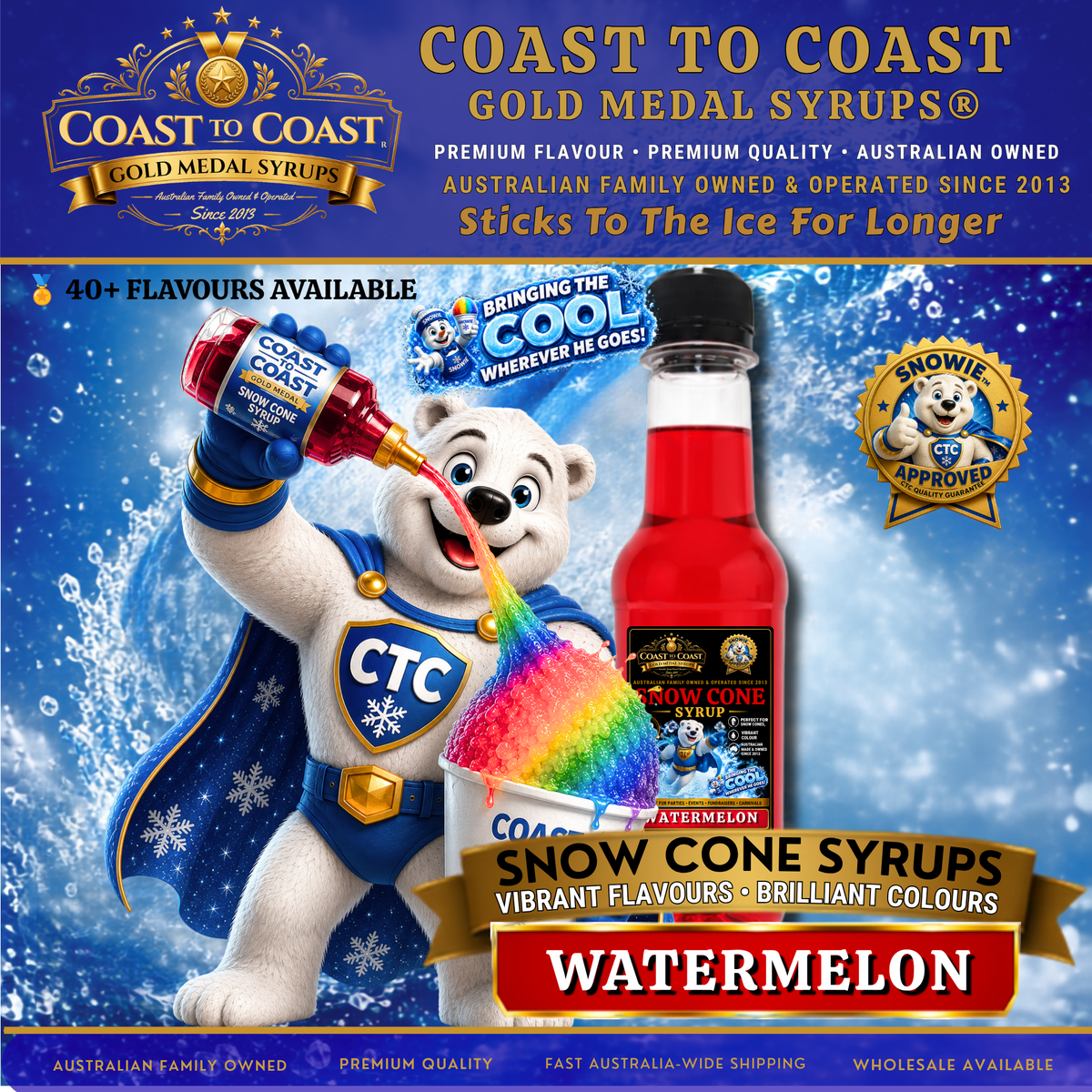 Watermelon Snow Cone Syrups 250ml - Coast to Coast Gold Medal Syrups®
