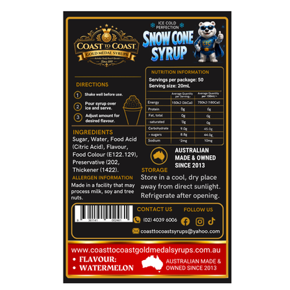 Watermelon Snow Cone Syrups 2ltr - Coast to Coast Gold Medal Syrups®