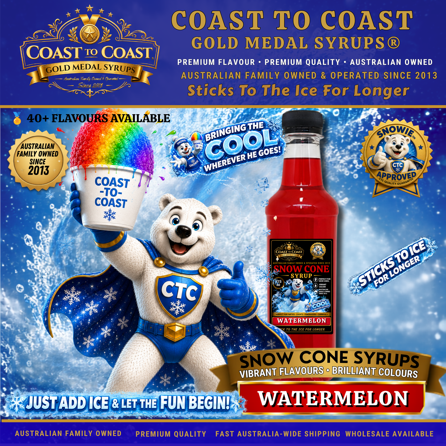 Watermelon Snow Cone Syrups 375ml - Coast to Coast Gold Medal Syrups®