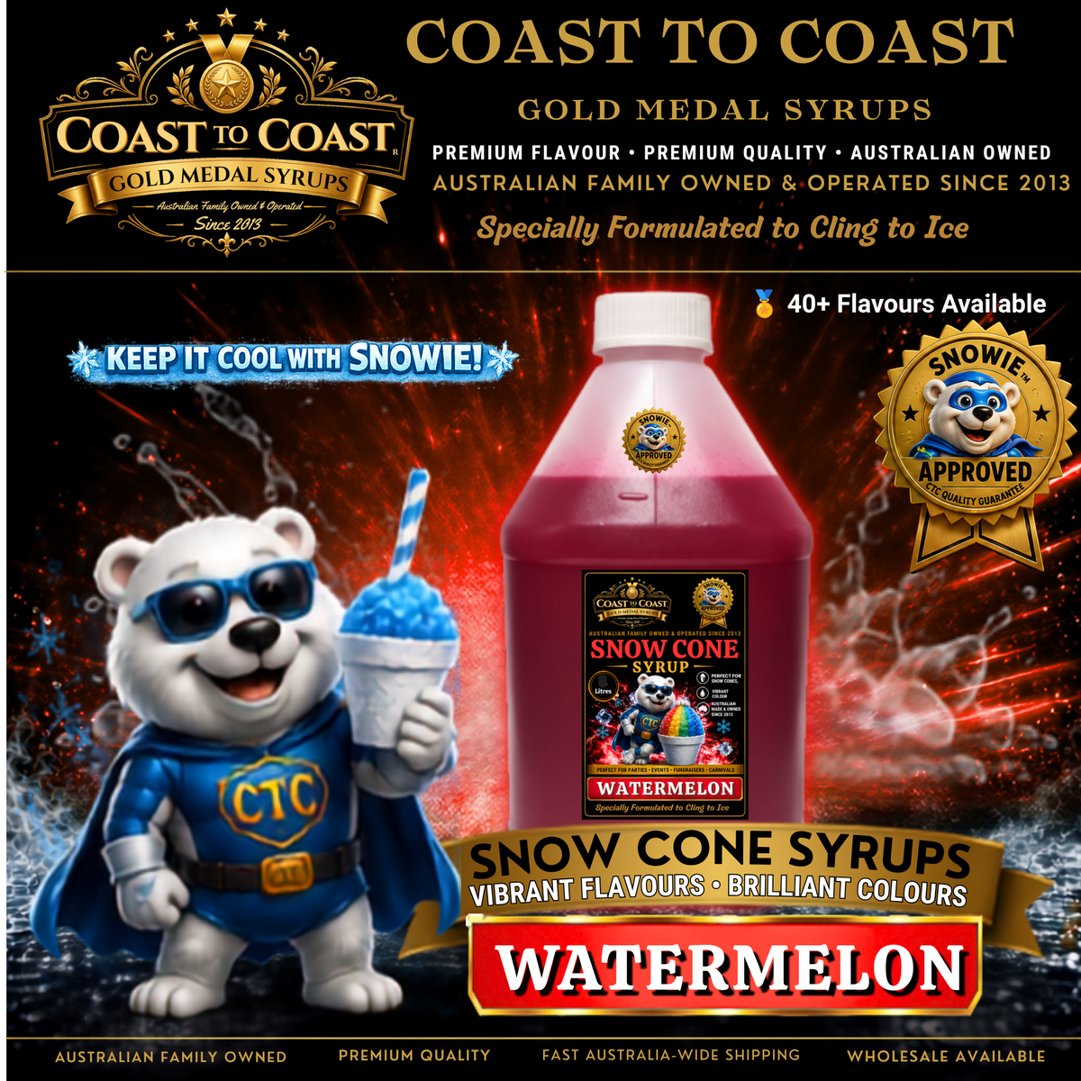 Watermelon Snow Cone Syrups 4ltr - Coast to Coast Gold Medal Syrups®