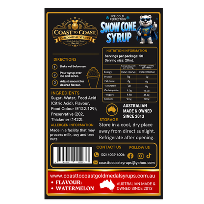 Watermelon Snow Cone Syrups 4ltr - Coast to Coast Gold Medal Syrups®