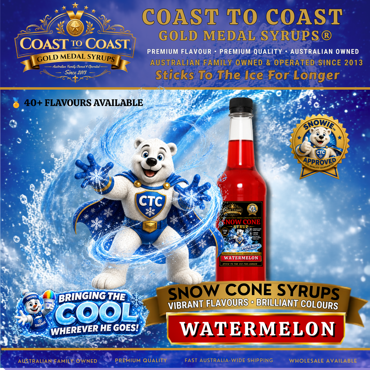 Watermelon Snow Cone Syrups 750ml - Coast to Coast Gold Medal Syrups®