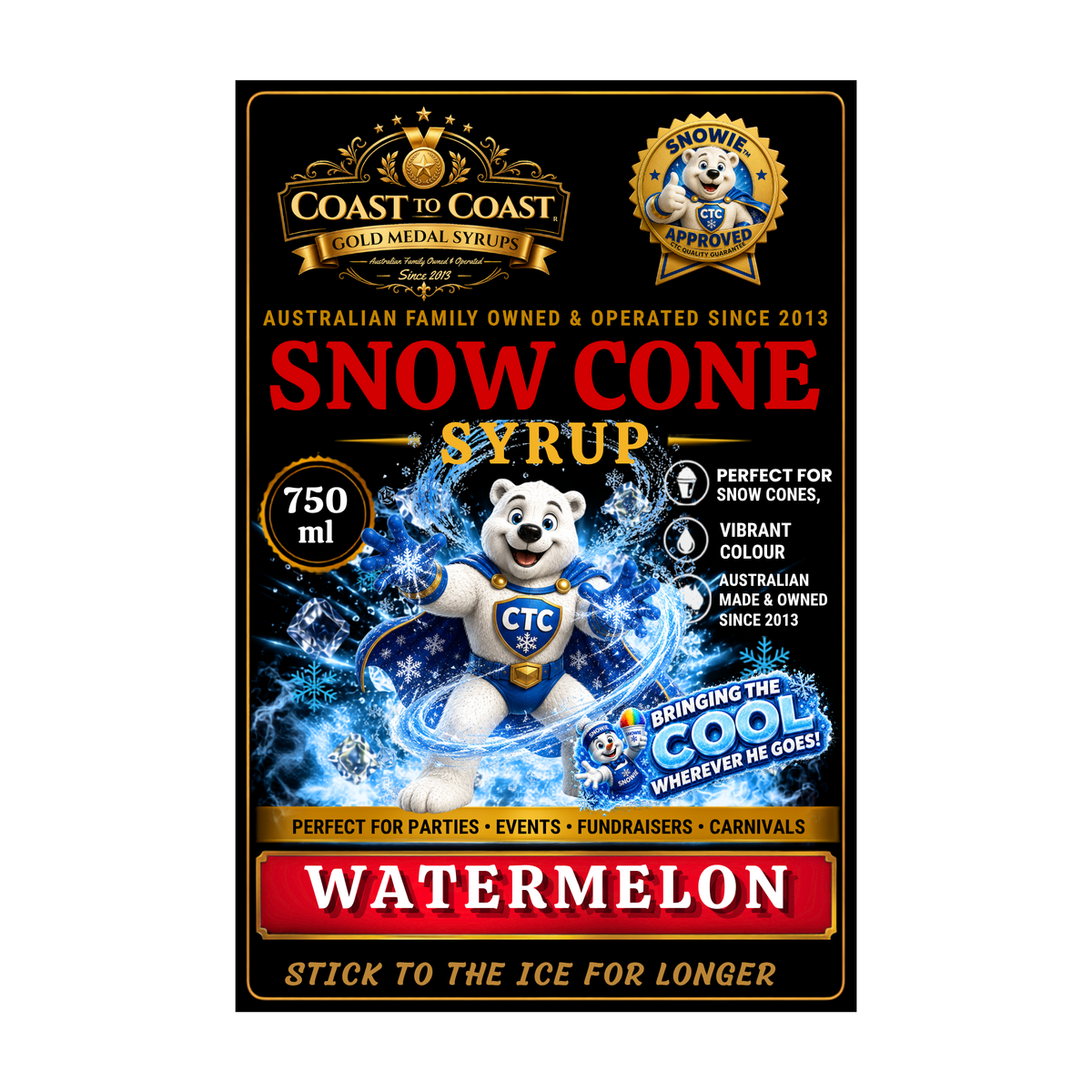 Watermelon Snow Cone Syrups 750ml - Coast to Coast Gold Medal Syrups®