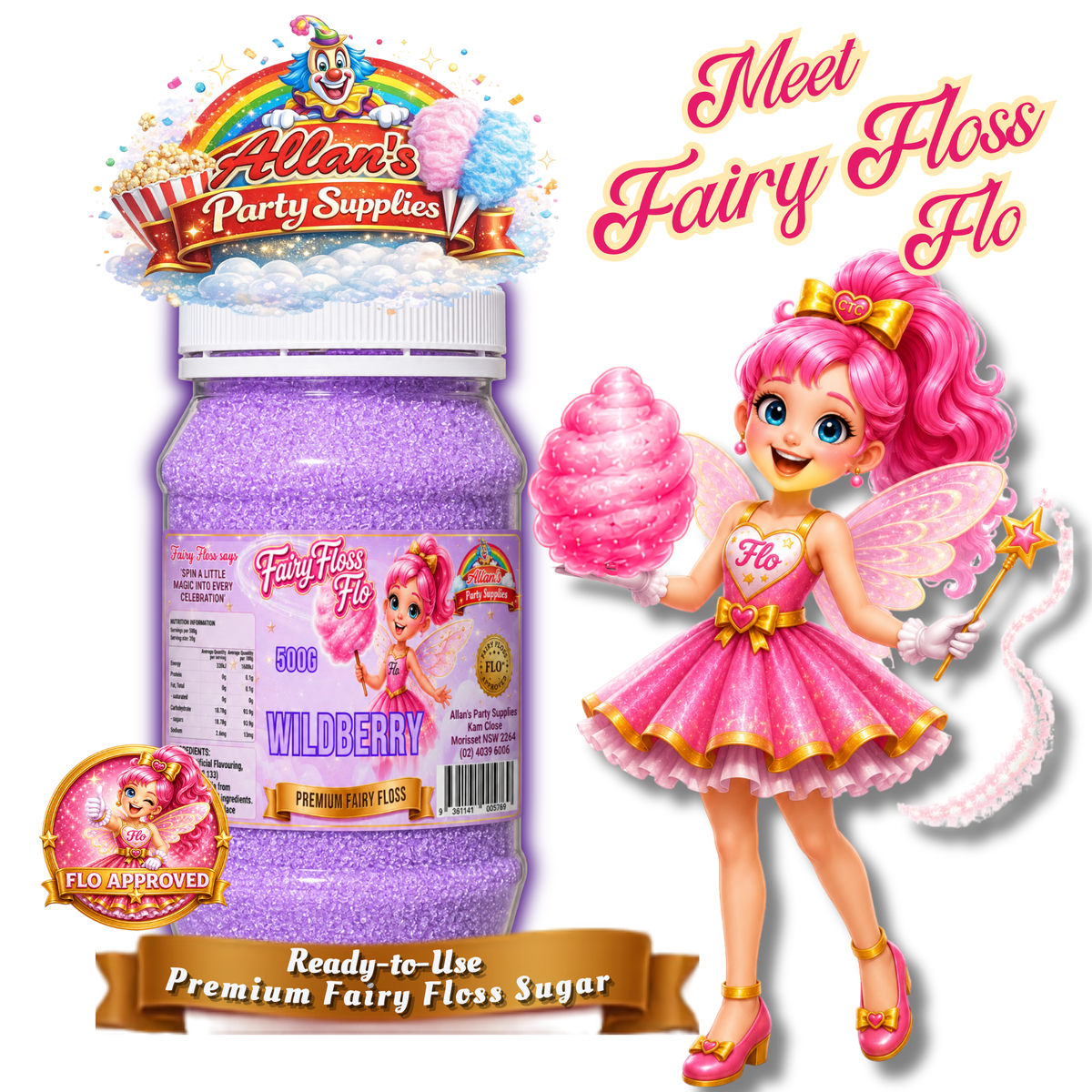 Wildberry Fairy Floss Sugar – 500g Jar - Allan's Party Supplies