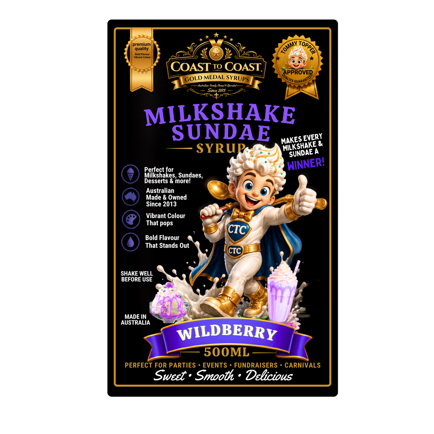 Wildberry, Milkshake/Sundae toppings 500ml - Coast to Coast Gold Medal Syrups®